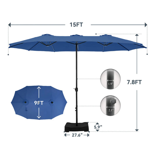 15-foot Large Outdoor Patio Umbrella with Base